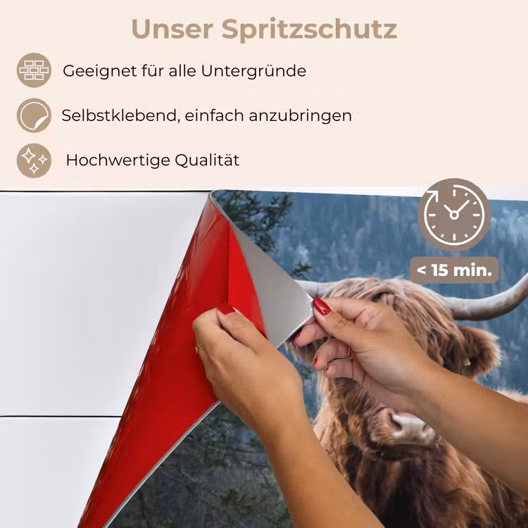Schotse hooglander - Berg - Landschap - Bomen - Koe - Natuur keuken achterwand spatscherm klein -spatscherm_DE
