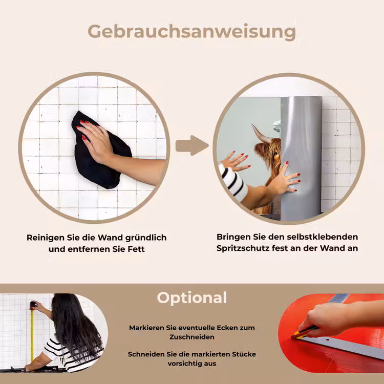 Schotse Hooglander - Bruin - Hoorns - Kokskleding keuken achterwand spatscherm klein -gebruiksaanwijzing_DE