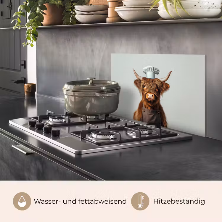 Schotse Hooglander - Bruin - Hoorns - Kokskleding keuken achterwand spatscherm klein -usp_DE