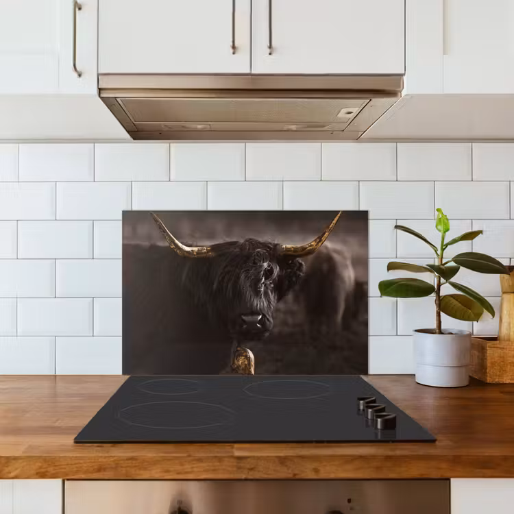 Schotse hooglander - Goud - Koebel - Hoorns - Dieren keuken achterwand spatscherm klein -sfeer2