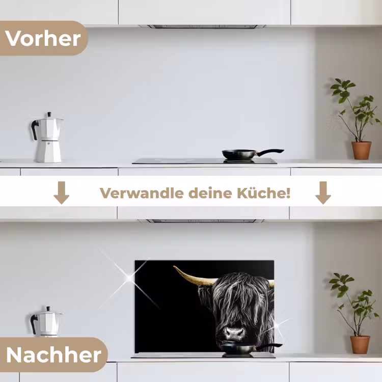 Schotse hooglander - Goud - Vacht - Dieren - Koe keuken achterwand spatscherm klein -voor_na_DE
