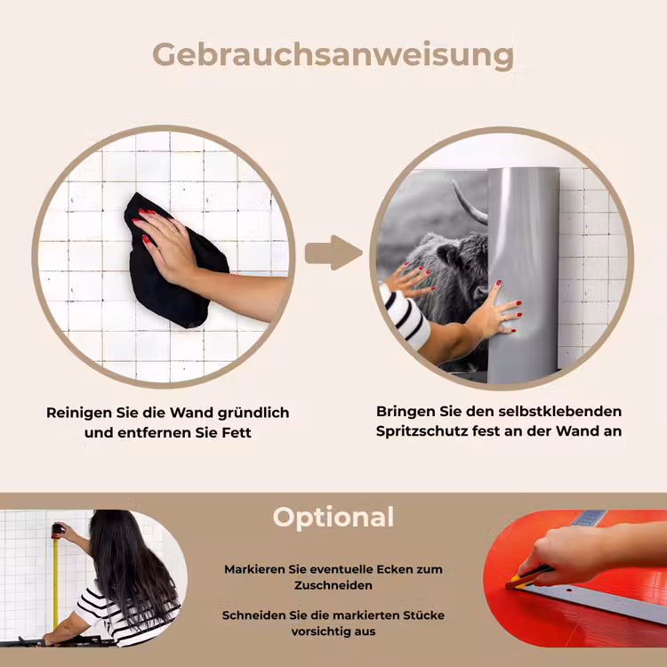 Schotse hooglander - Kalf - Zwart - Wit keuken achterwand spatscherm klein -gebruiksaanwijzing_DE