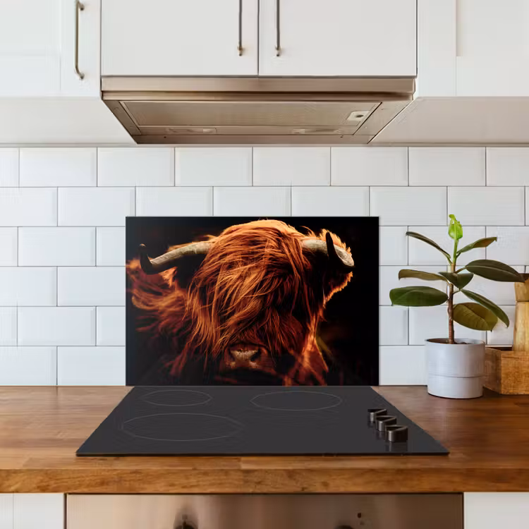 Schotse hooglander - Koe - Hoorns - Portret - Dieren keuken achterwand spatscherm klein -sfeer2