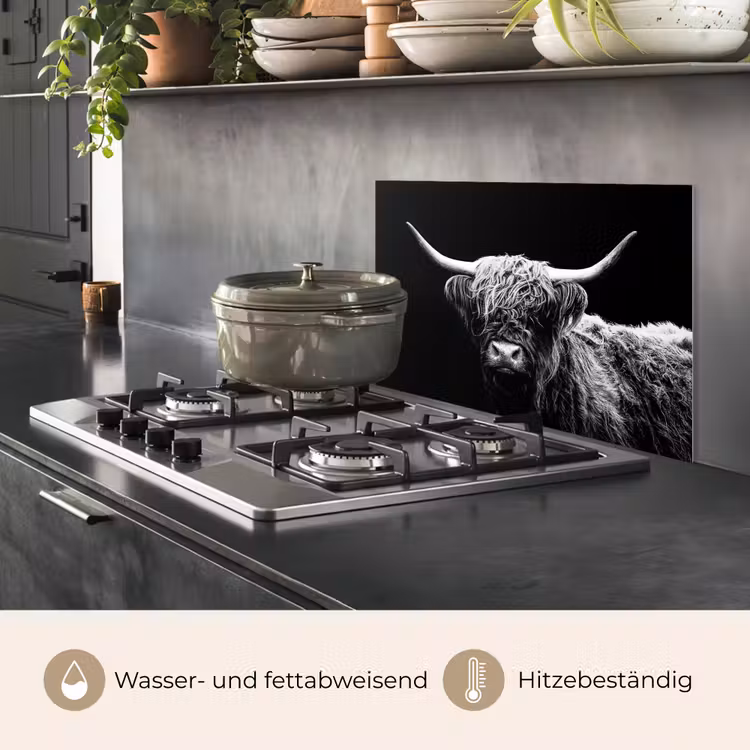 Schotse Hooglander - Koe - Zwart - Wit - Dieren keuken achterwand spatscherm klein -usp_DE