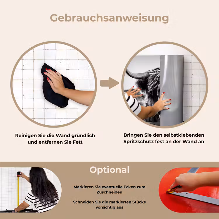 Schotse hooglander - Natuur - Koe - Zwart - Wit keuken achterwand spatscherm klein -gebruiksaanwijzing_DE