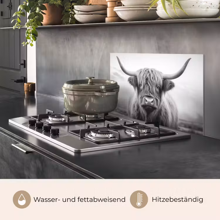 Schotse hooglander - Mist - Zwart - Wit keuken achterwand spatscherm klein -usp_DE