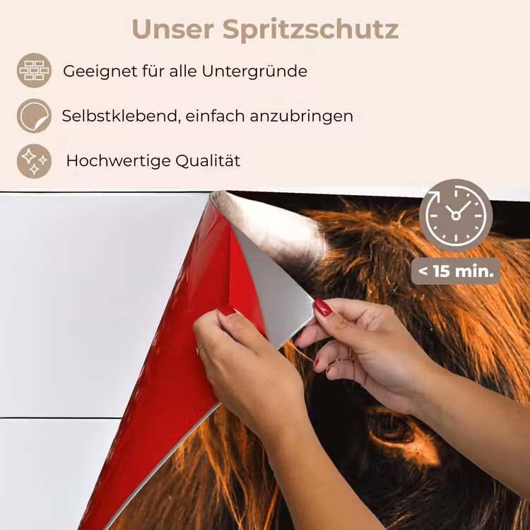 Schotse hooglander - Zwart - Koe - Hoorn - Dieren keuken achterwand spatscherm klein -spatscherm_DE