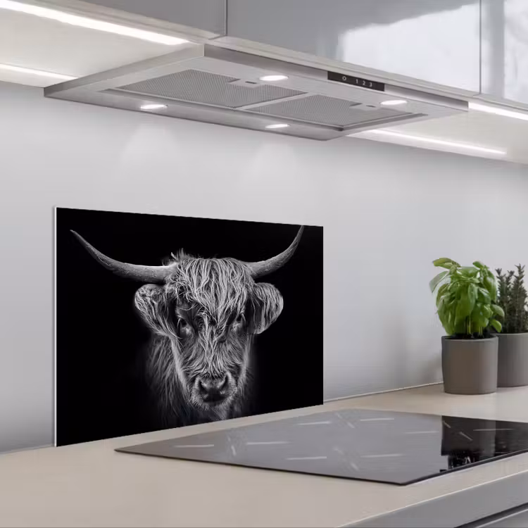 Schotse hooglander - Zwart - Koe - Dieren keuken achterwand spatscherm klein -3d_schuin