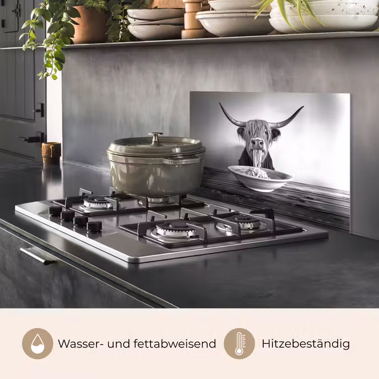 Schotse Hooglander - Spaghetti - Dieren - Zwart wit keuken achterwand spatscherm klein -usp_DE
