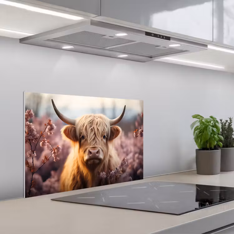Schotse hooglander - Lente - Hooglanden keuken achterwand spatscherm klein -3d_schuin