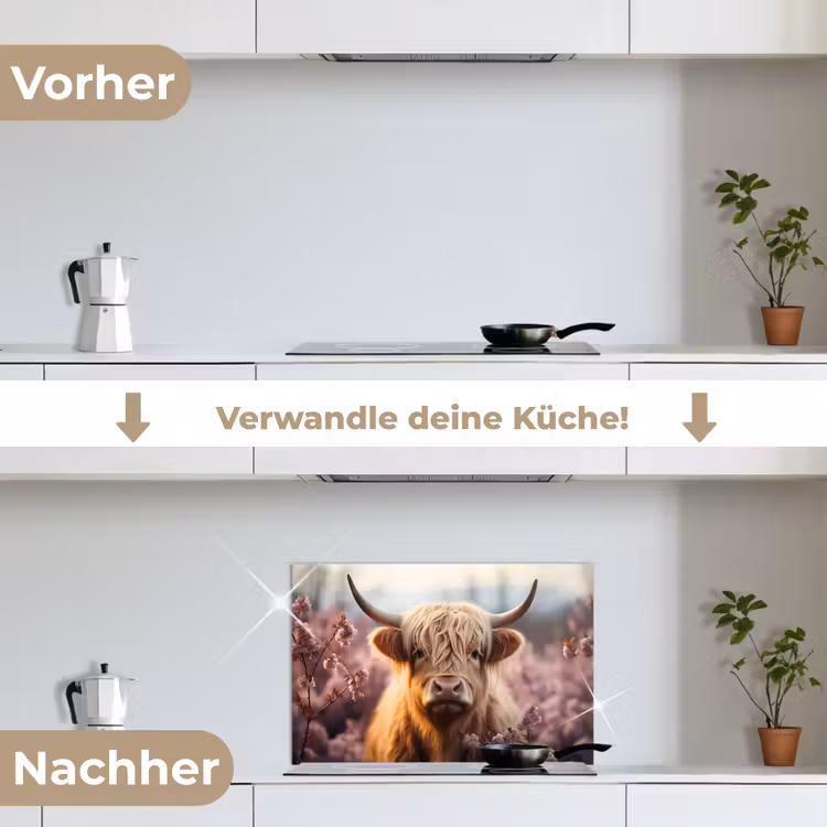 Schotse hooglander - Lente - Hooglanden keuken achterwand spatscherm klein -voor_na_DE