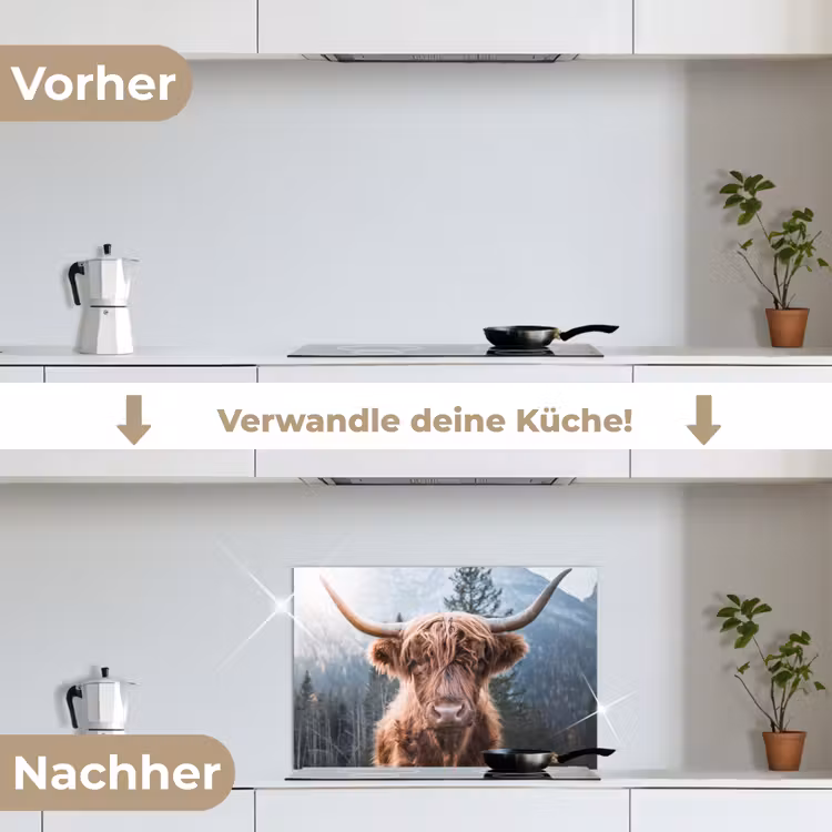 Schotse hooglander - Koe - Dieren - Berg - Natuur keuken achterwand spatscherm klein -voor_na_DE