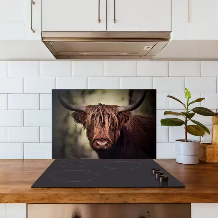 Schotse hooglander - Licht - Portret - Natuur keuken achterwand spatscherm klein -sfeer2