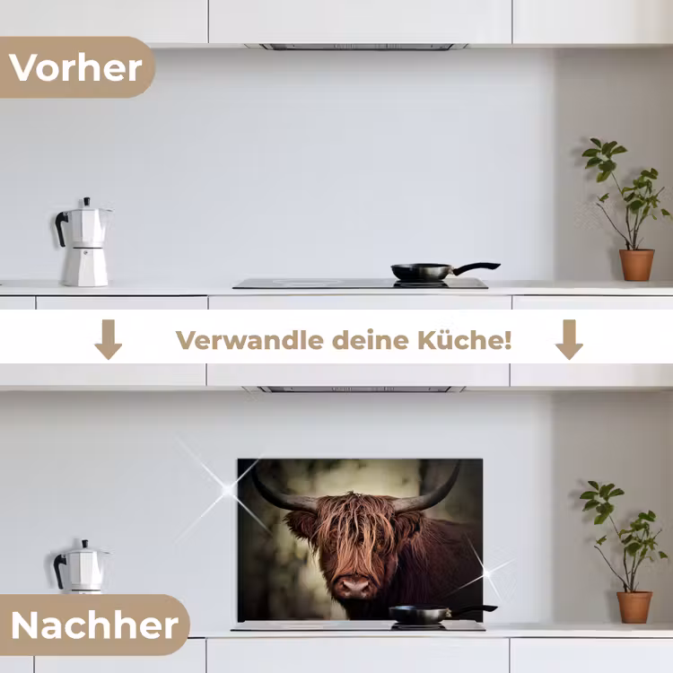 Schotse hooglander - Licht - Portret - Natuur keuken achterwand spatscherm klein -voor_na_DE