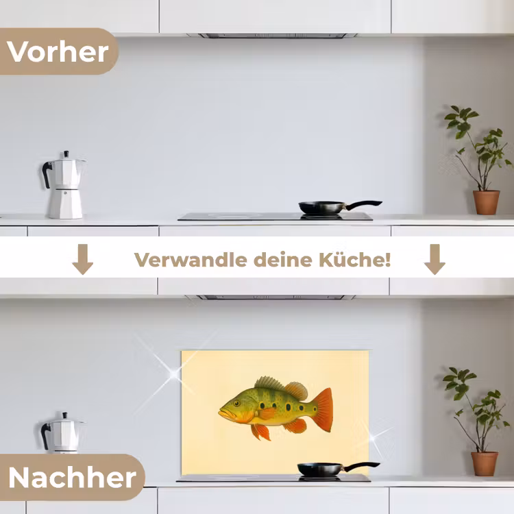 Schubben - Vis - Groen - Illustratie keuken achterwand spatscherm klein -voor_na_DE