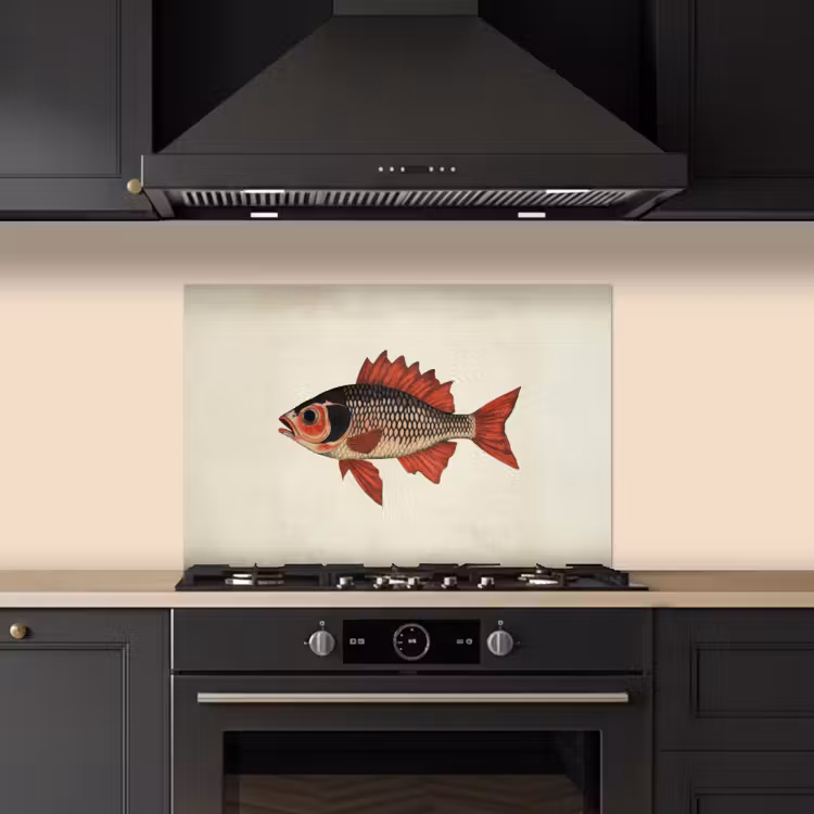 Schubben - Rood - Vis - Vinnen keuken achterwand spatscherm klein -sfeer1