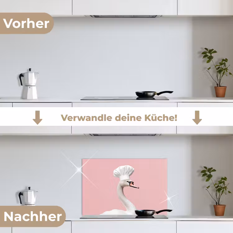 Zwaan - Koksmuts - Mooi - Klassiek keuken achterwand spatscherm klein -voor_na_DE