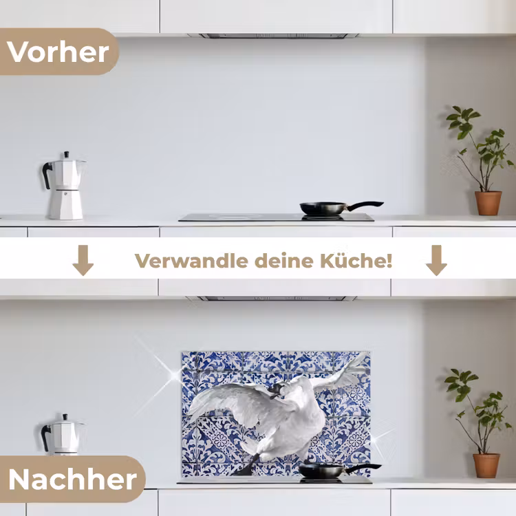 Zwaan - Kunst - Delfts blauw - Schilderij - Oude meesters keuken achterwand spatscherm klein -voor_na_DE