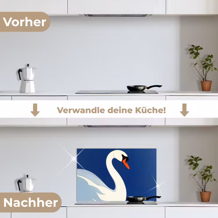 Zwaan - Wit - Snavel - Illustratie keuken achterwand spatscherm klein -voor_na_DE