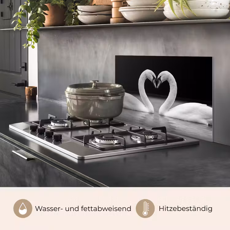 Zwanen - Hart - Zwart - Wit keuken achterwand spatscherm klein -usp_DE