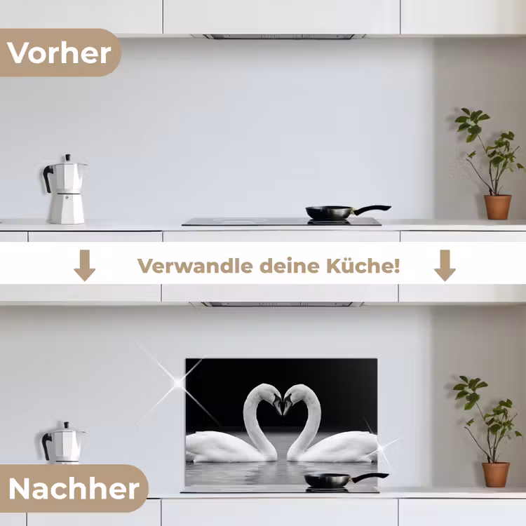Zwanen - Hart - Zwart - Wit keuken achterwand spatscherm klein -voor_na_DE