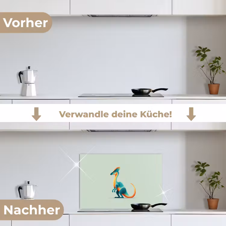 Staart - Dino - Minimalistisch - Blauw keuken achterwand spatscherm klein -voor_na_DE
