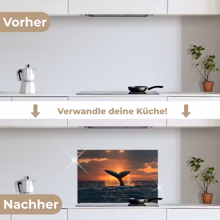 Walvis staart - Water - Zonsondergang keuken achterwand spatscherm klein -voor_na_DE