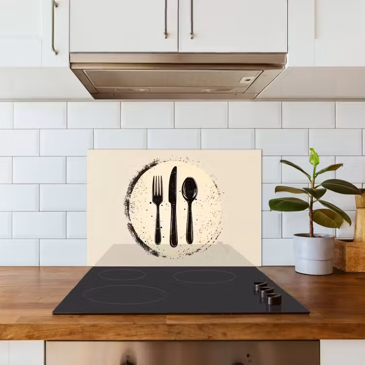 Zwart - Bestek - Rondje keuken achterwand spatscherm klein -sfeer2