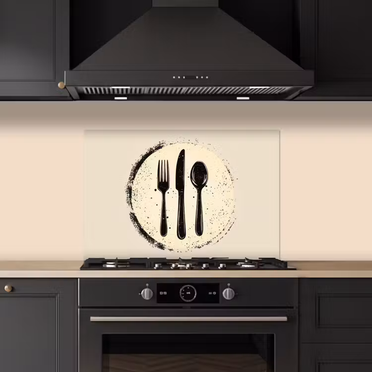 Zwart - Bestek - Rondje keuken achterwand spatscherm klein -sfeer1