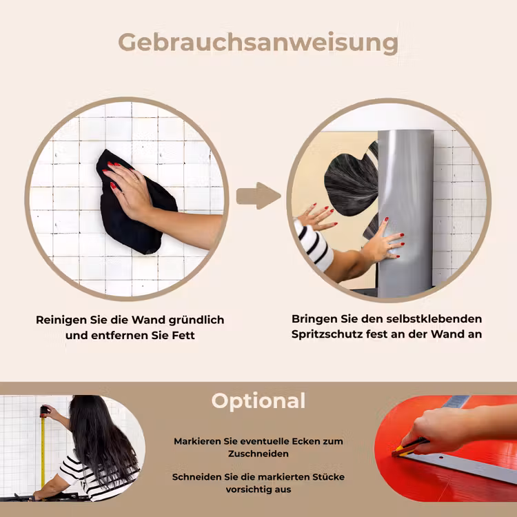 Zwart - Bladeren - Strepen - Minimalistisch keuken achterwand spatscherm klein -gebruiksaanwijzing_DE