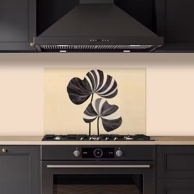 Zwart - Bladeren - Strepen - Minimalistisch keuken achterwand spatscherm klein -sfeer1