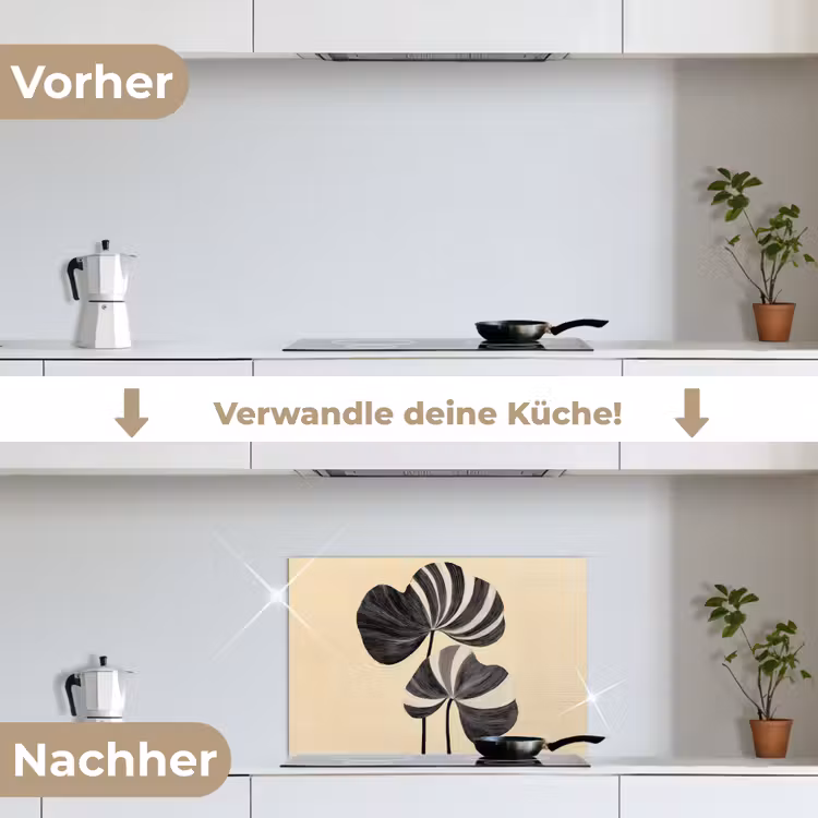 Zwart - Bladeren - Strepen - Minimalistisch keuken achterwand spatscherm klein -voor_na_DE