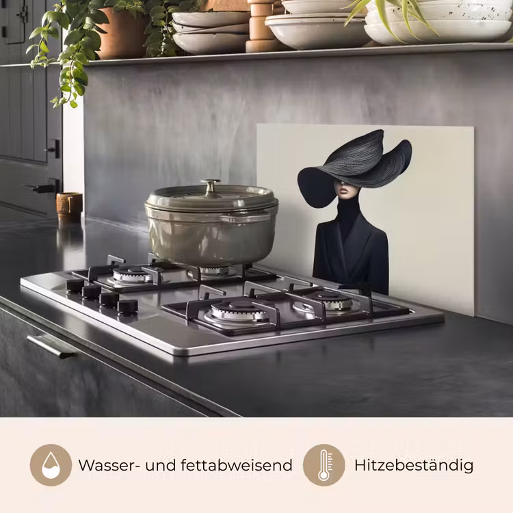 Zwart - Vrouw - Hoed keuken achterwand spatscherm klein -usp_DE
