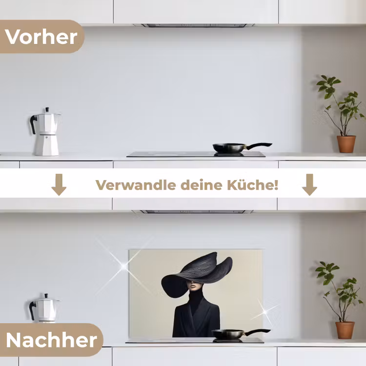 Zwart - Vrouw - Hoed keuken achterwand spatscherm klein -voor_na_DE