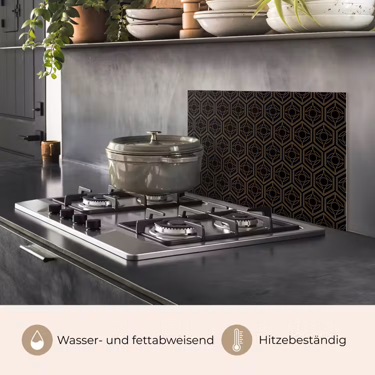 Zwart - Goud - Bloemenkern keuken achterwand spatscherm klein 900 -usp_DE