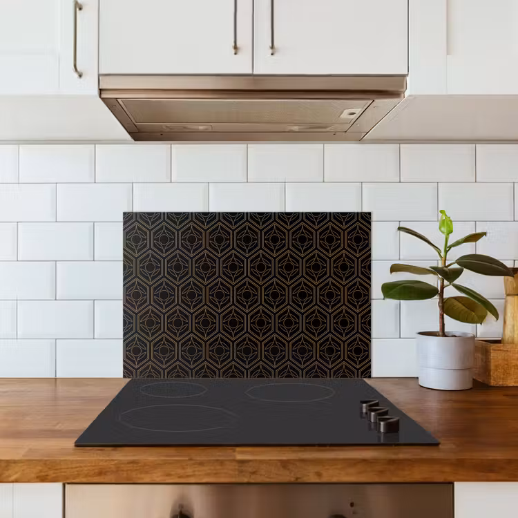 Zwart - Goud - Bloemenkern keuken achterwand spatscherm klein 900 -sfeer2