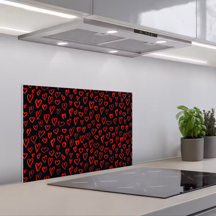 Zwart - Harten - Rood keuken achterwand spatscherm klein 900 -3d_schuin
