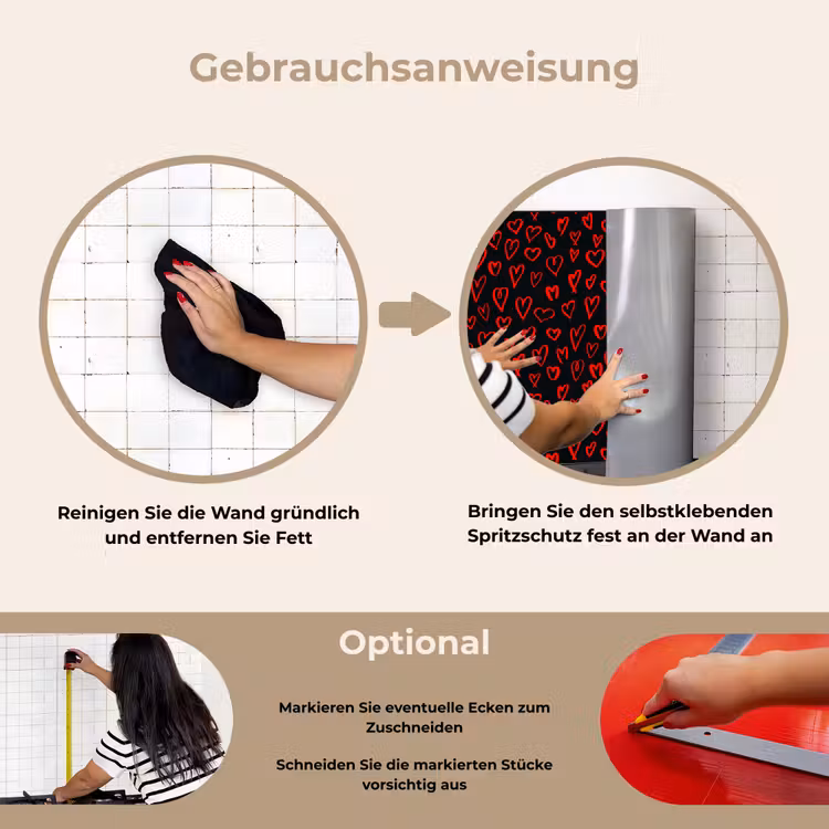 Zwart - Harten - Rood keuken achterwand spatscherm klein 900 -gebruiksaanwijzing_DE