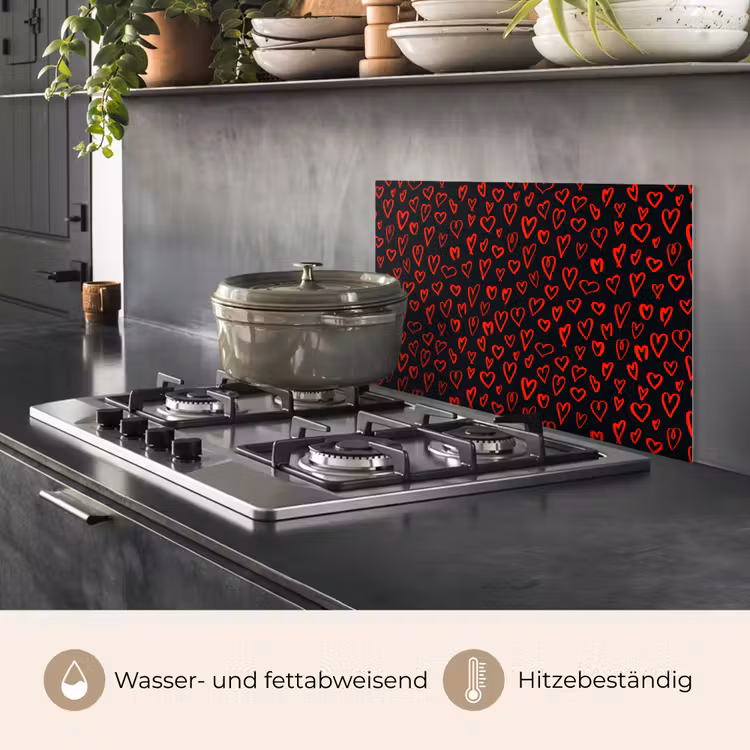 Zwart - Harten - Rood keuken achterwand spatscherm klein 900 -usp_DE