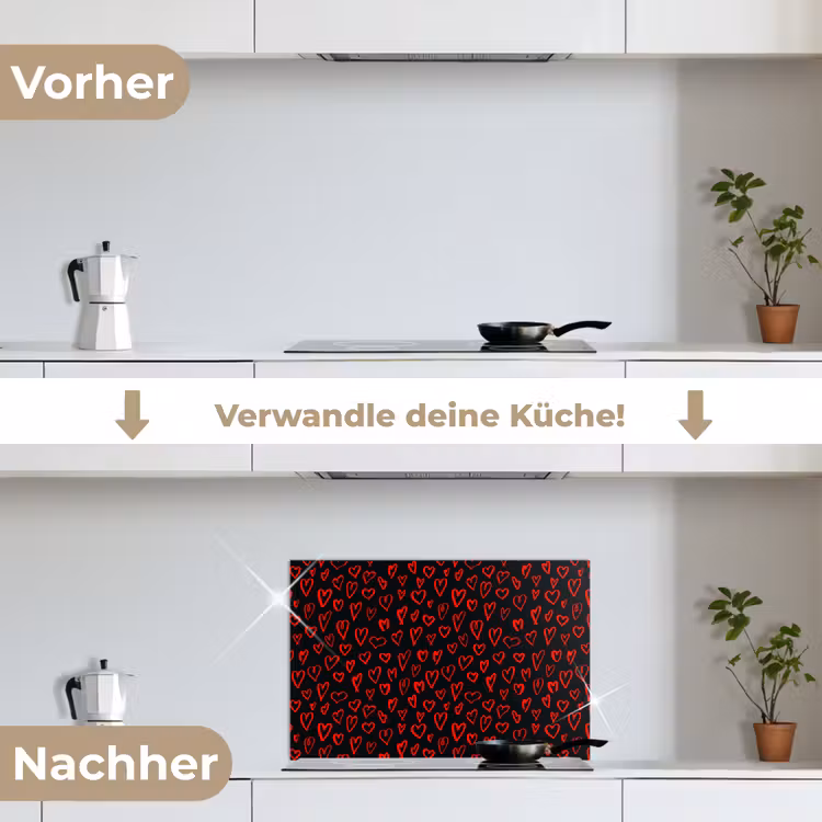Zwart - Harten - Rood keuken achterwand spatscherm klein 900 -voor_na_DE