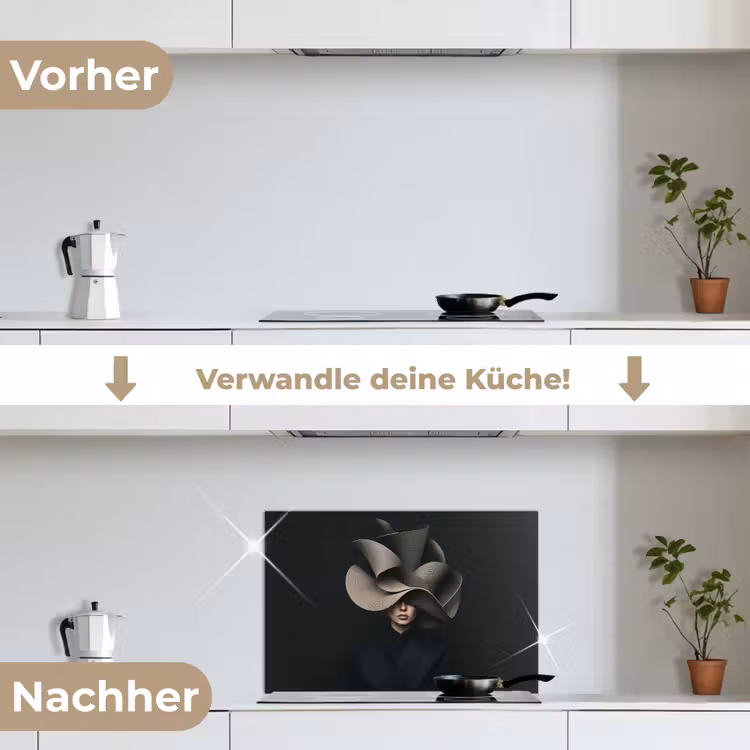 Zwarte - Hoed - Vrouw keuken achterwand spatscherm klein -voor_na_DE