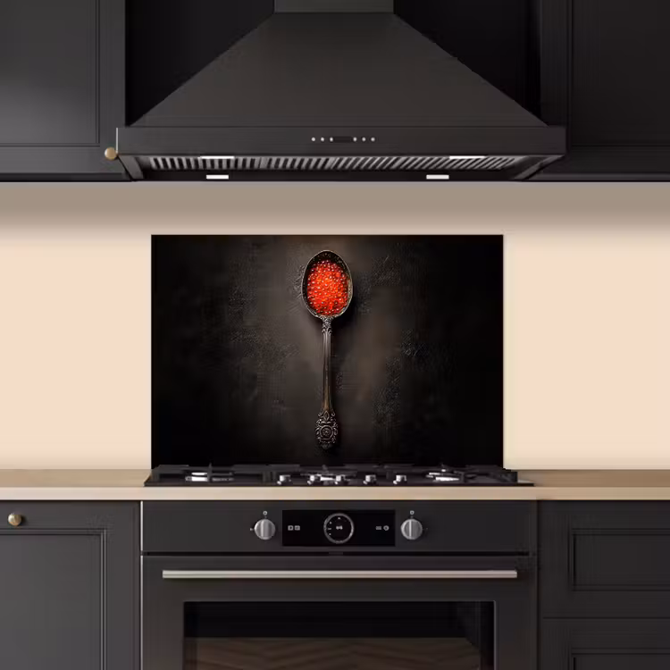 Zwart - Lepel - Caviar keuken achterwand spatscherm klein -sfeer1