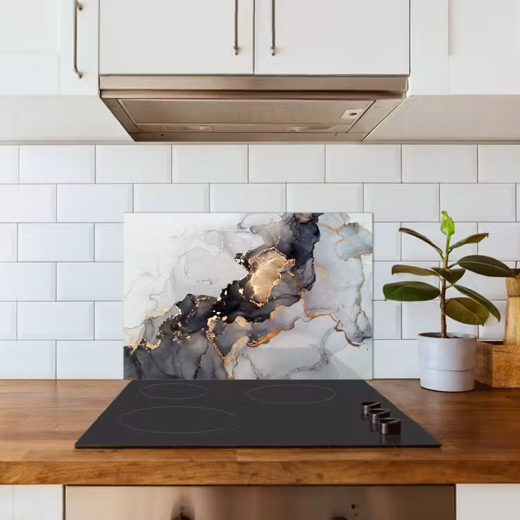 Zwart - Marmer - Luxe - Goud keuken achterwand spatscherm klein -sfeer2