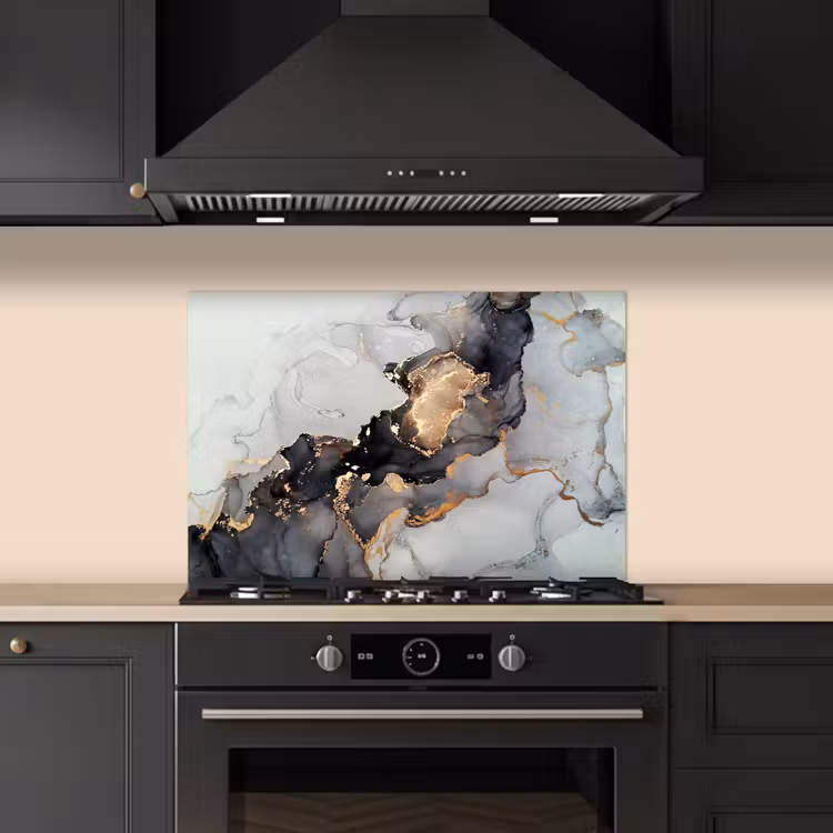 Zwart - Marmer - Luxe - Goud keuken achterwand spatscherm klein -sfeer1