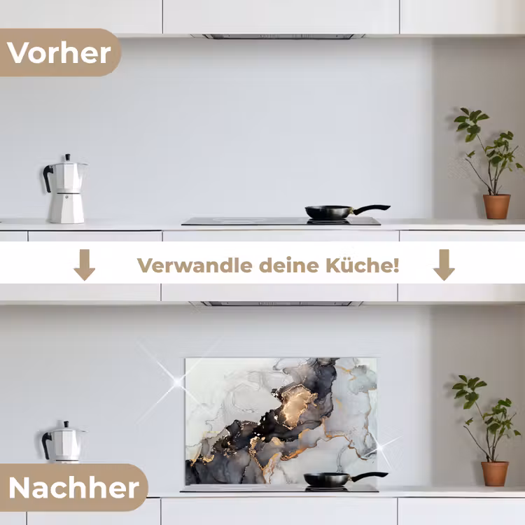 Zwart - Marmer - Luxe - Goud keuken achterwand spatscherm klein -voor_na_DE