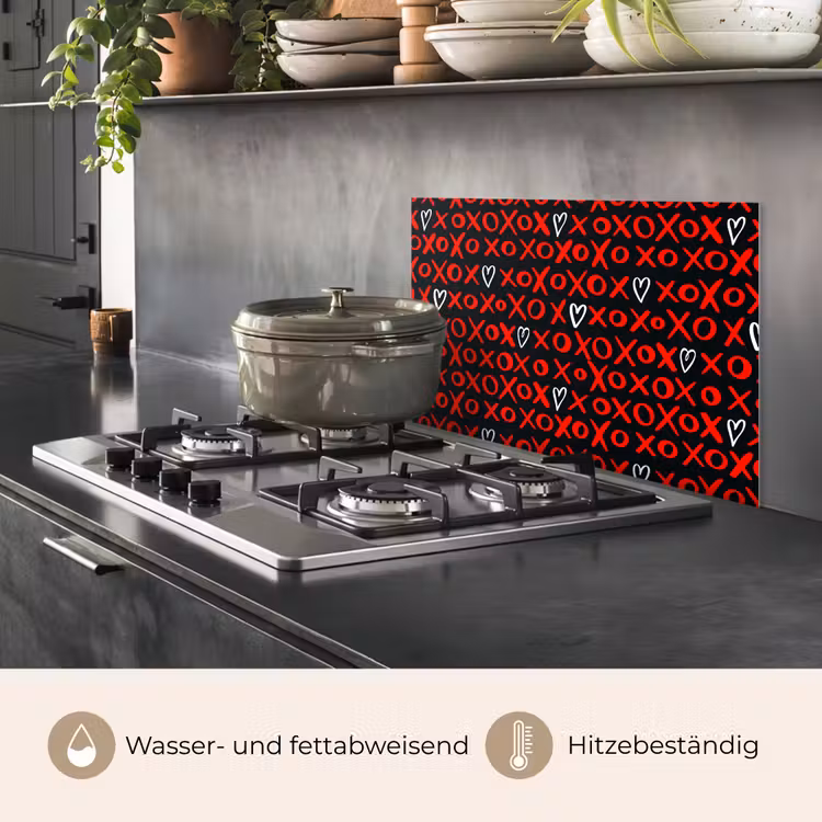 Zwart - Rood - Contrast - Liefde keuken achterwand spatscherm klein 900 -usp_DE