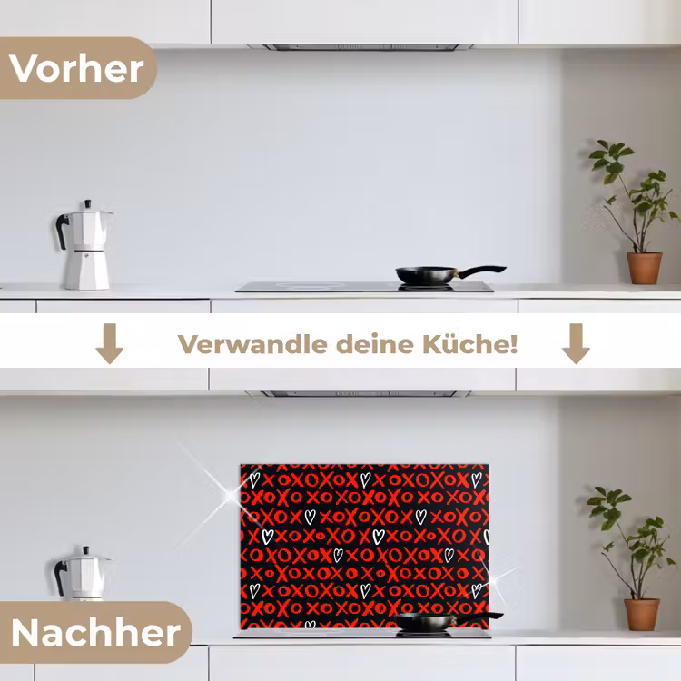 Zwart - Rood - Contrast - Liefde keuken achterwand spatscherm klein 900 -voor_na_DE
