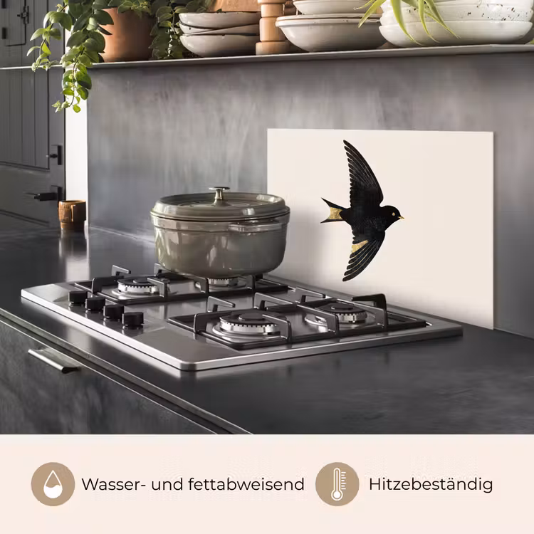 Zwarte zwaluw - Gouden accenten - Lichte achtergrond keuken achterwand spatscherm klein -usp_DE