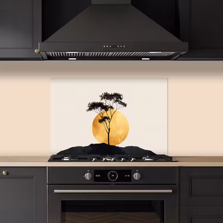 Zwarte boom - Gouden cirkel - Heuvel keuken achterwand spatscherm klein -sfeer1