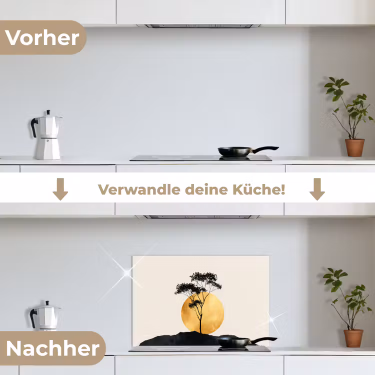 Zwarte boom - Gouden cirkel - Heuvel keuken achterwand spatscherm klein -voor_na_DE